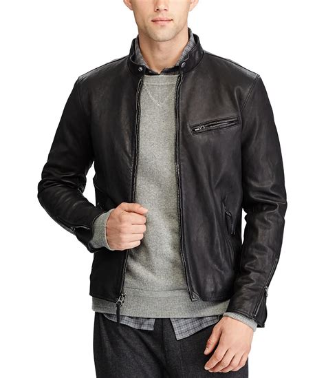 polo ralph lauren black leather racer jacket replica|ralph lauren suede jacket.